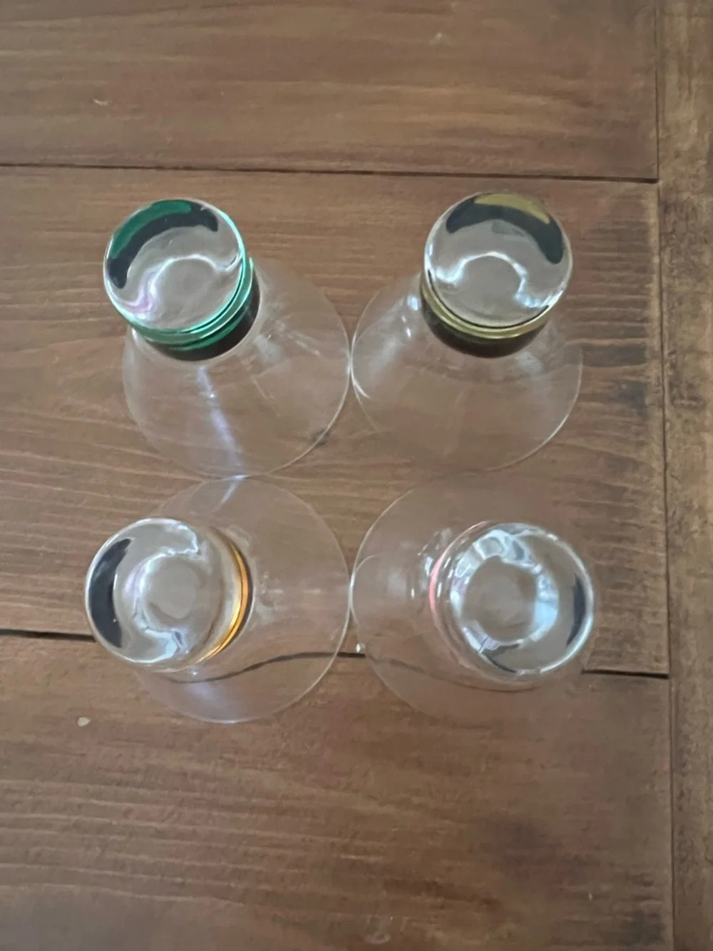 4 Mitbak European Crystal Martini Glasses Colorful Base Black Band Stemless 4x4”